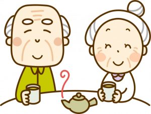 お茶を飲む老夫婦